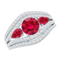 Designer Lab Created Ruby 3 Stone Engagement Ring With Moissanite