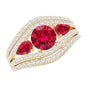 Designer Lab Created Ruby 3 Stone Engagement Ring With Moissanite