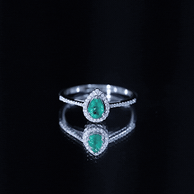Certified Emerald Teardrop Engagement Ring with Diamond Halo