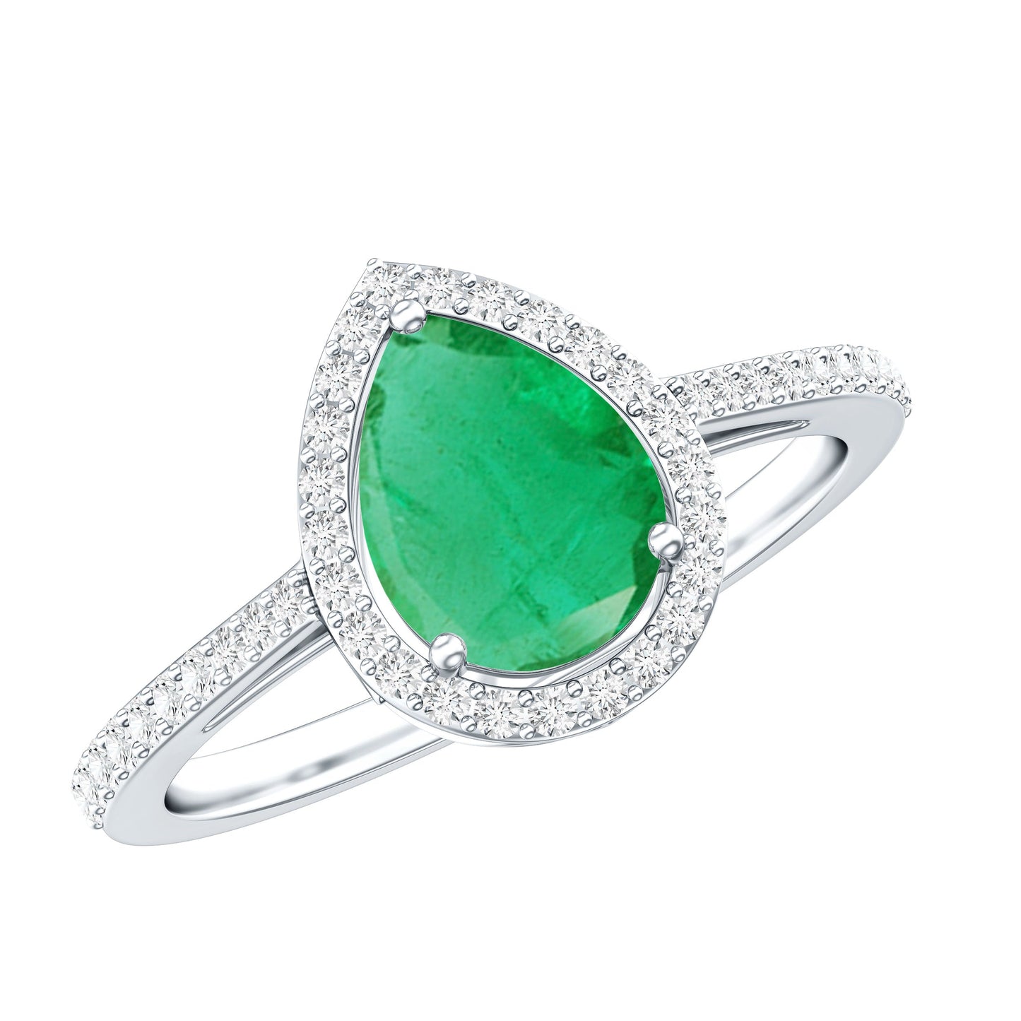 Certified Emerald Teardrop Engagement Ring with Diamond Halo