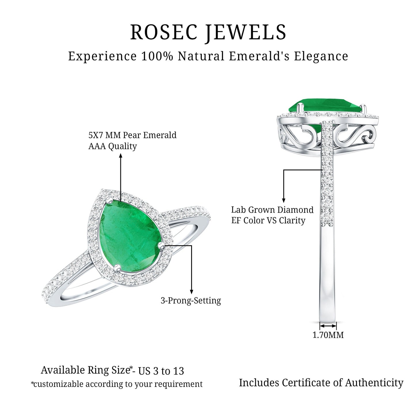 Certified Emerald Teardrop Engagement Ring with Diamond Halo