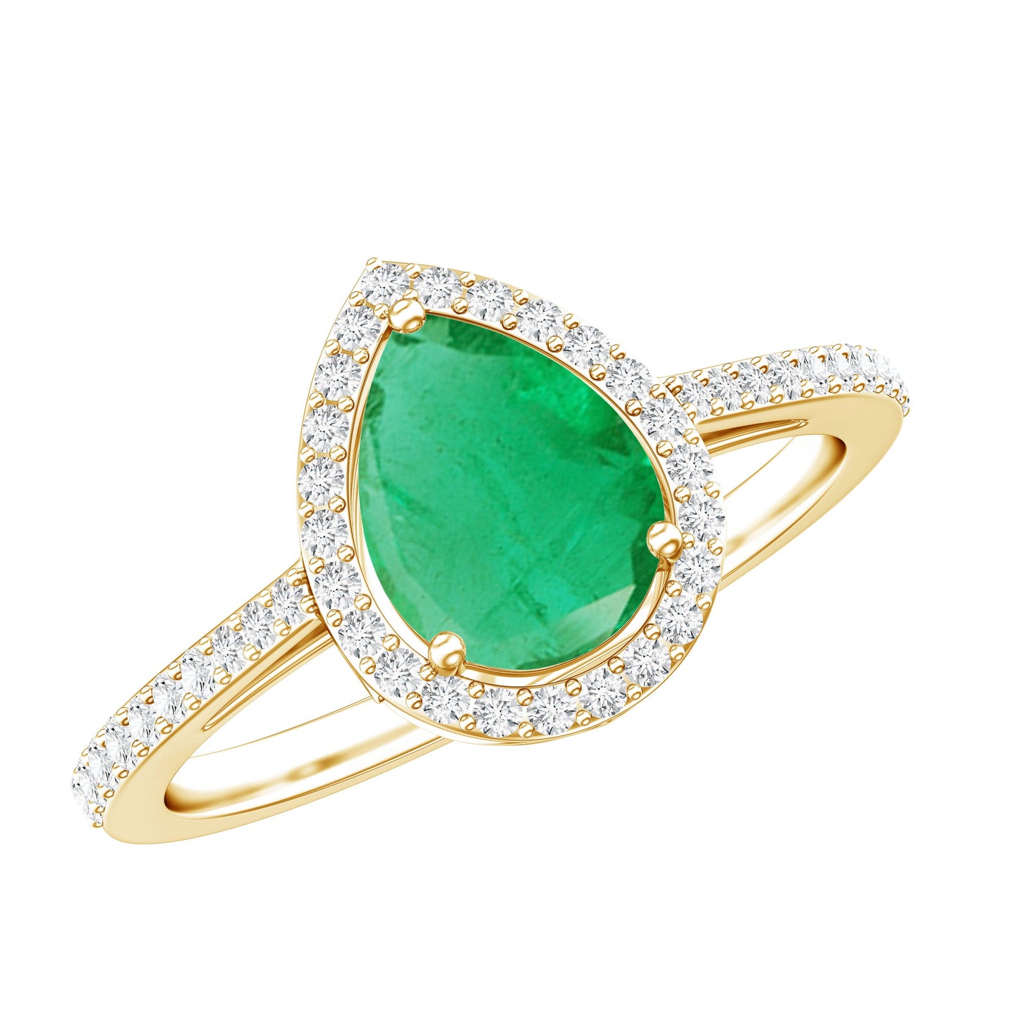 Certified Emerald Teardrop Engagement Ring with Diamond Halo