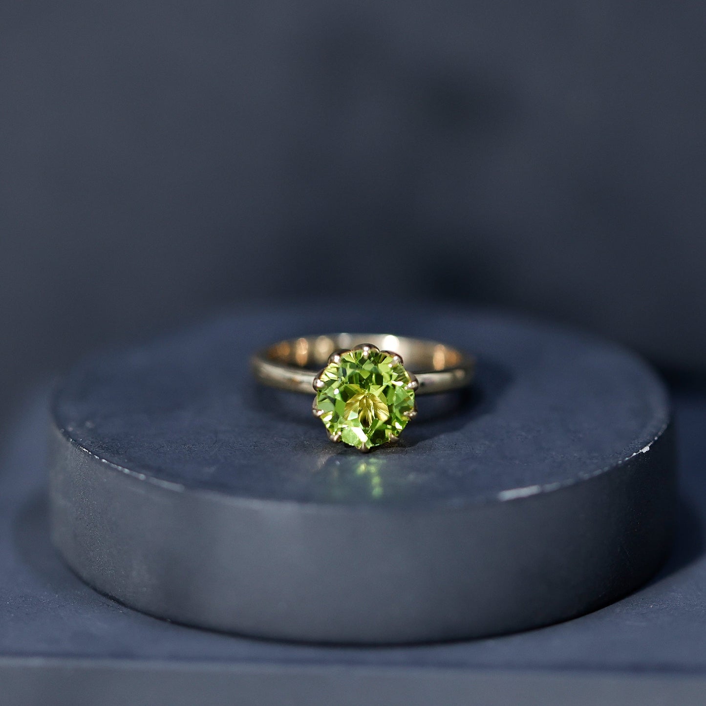 Genuine 2 Carat Peridot Engagement Ring in Lotus Basket Setting
