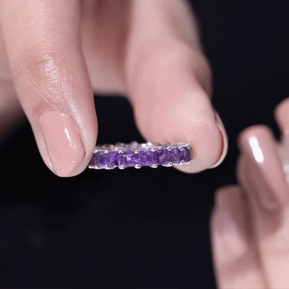 Real Princess Cut Amethyst Full Eternity Band Ring