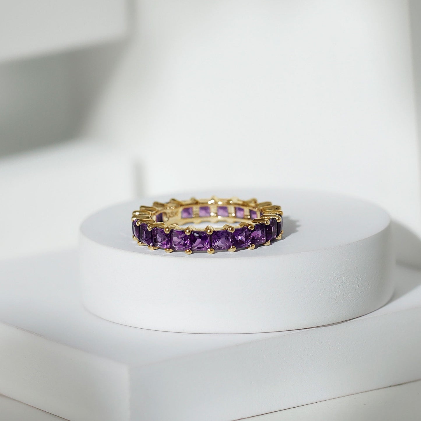 Real Princess Cut Amethyst Full Eternity Band Ring