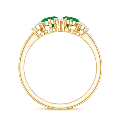 Natural Pear Shape Emerald Toi Et Moi Engagement Ring with Diamond