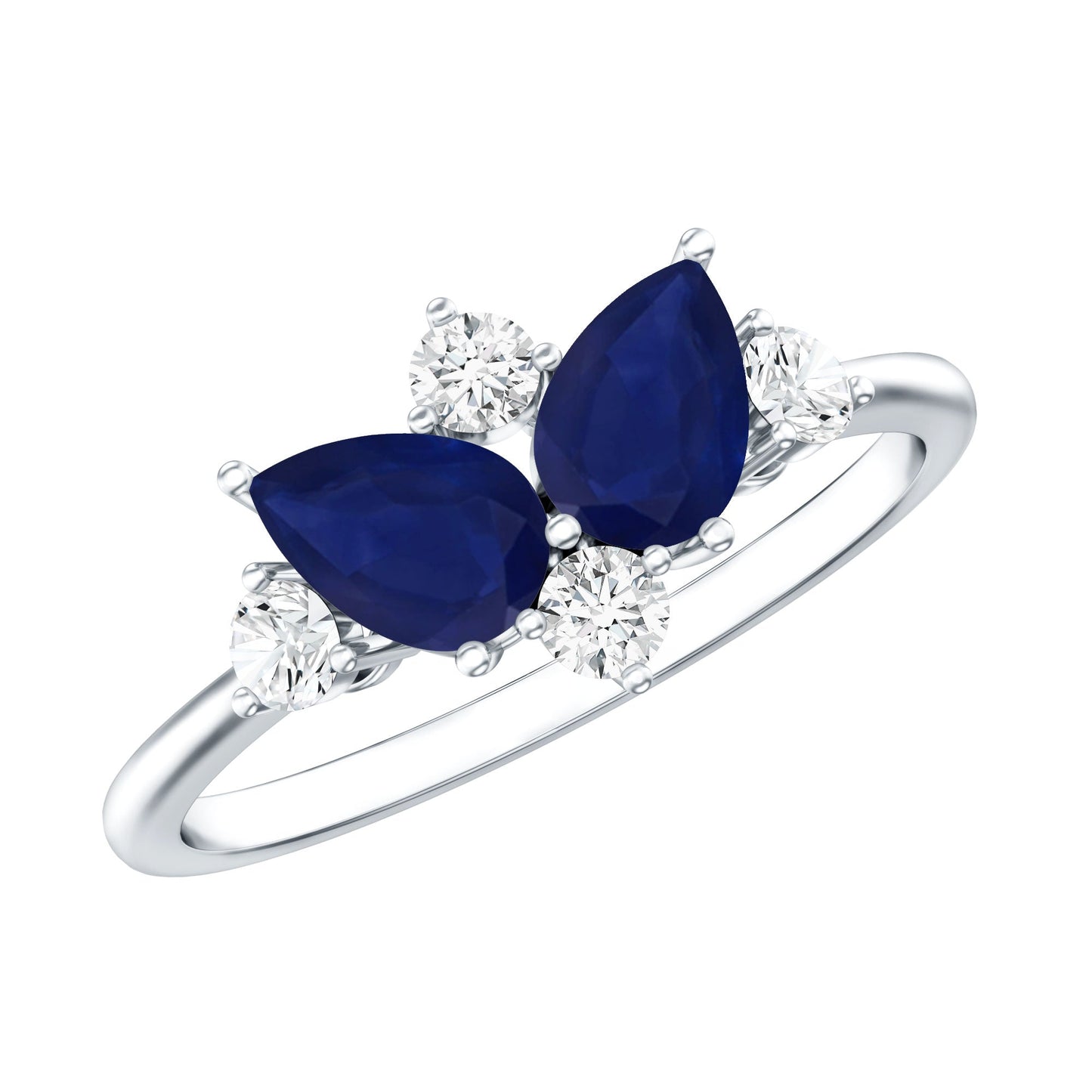 Genuine Blue Sapphire and Diamond Cluster Engagement Ring with Certificate