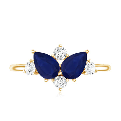 Genuine Blue Sapphire and Diamond Cluster Engagement Ring with Certificate
