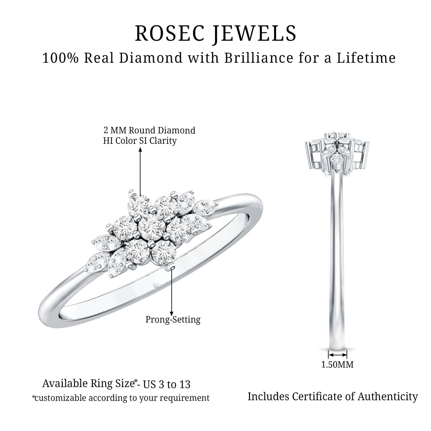 Certified Diamond Flower Promise Ring