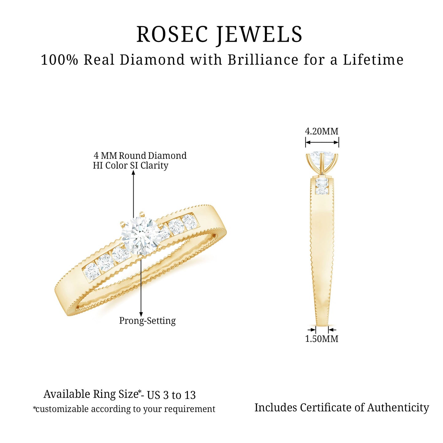 Natural Diamond Solitaire Engagement Ring for Women