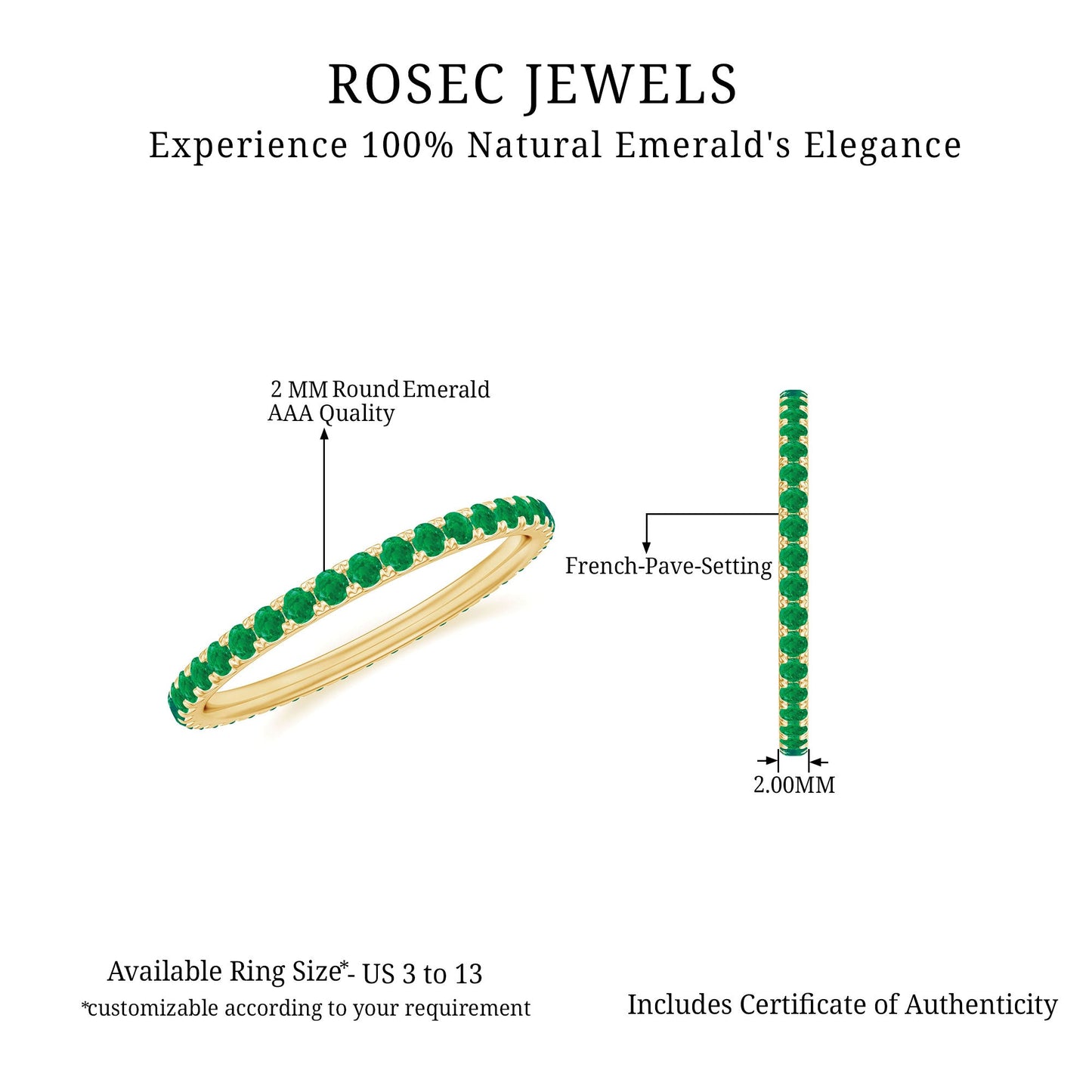 Natural Emerald Eternity Stackable Ring for Women