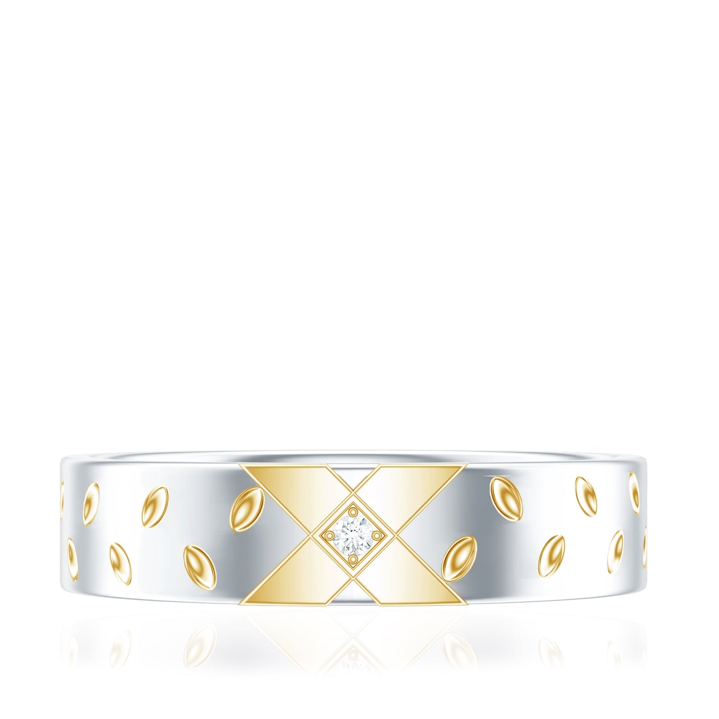Two Tone Cross Wedding Band with Moissanite