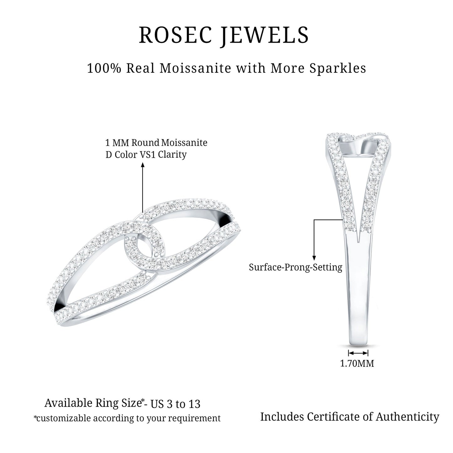 Certified Moissanite Infinity Promise Ring