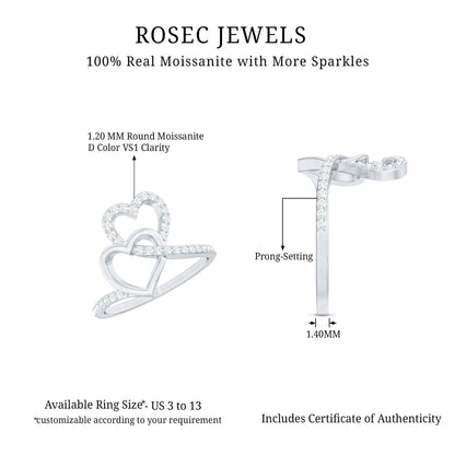 Certified Moissanite 2 Heart Promise Ring