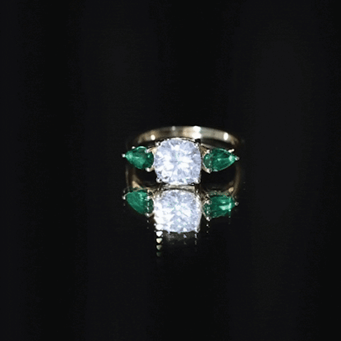 3 CT Moissanite Three Stone Engagement Ring With Emerald