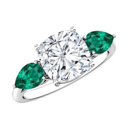 3 CT Moissanite Three Stone Engagement Ring With Emerald