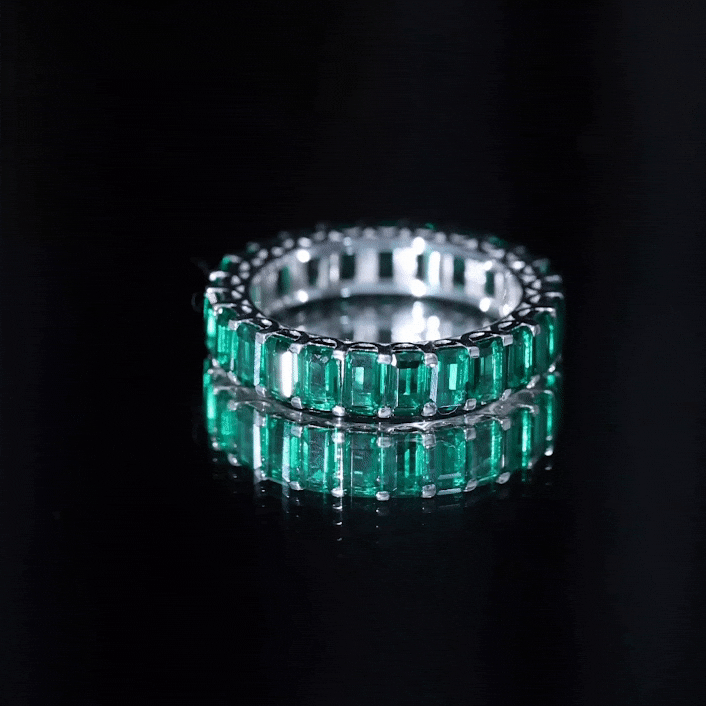 Emerald Cut Lab Grown Emerald Eternity Wedding Band