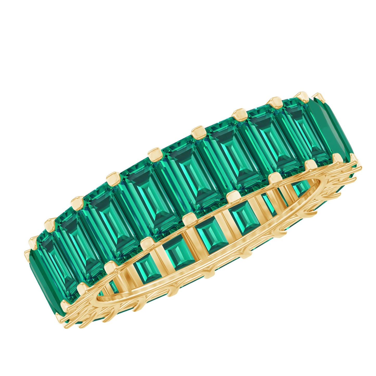Emerald Cut Lab Grown Emerald Eternity Wedding Band