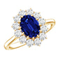 Certified 1.5 Carat Oval Lab Grown Blue Sapphire Princess Diana Engagement Ring with Diamond