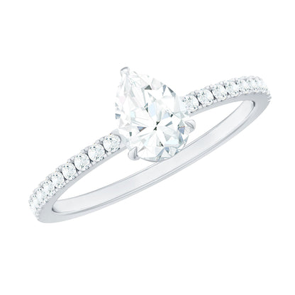 Certified Moissanite Teardrop Engagement Ring with Side Stones