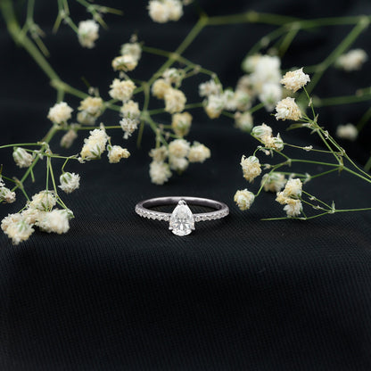 Certified Moissanite Teardrop Engagement Ring with Side Stones