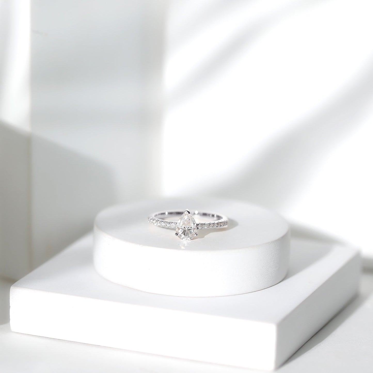 Certified Moissanite Teardrop Engagement Ring with Side Stones