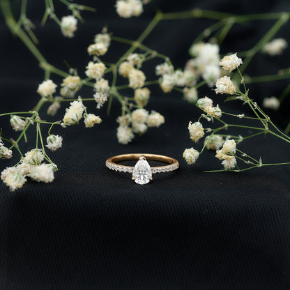 Certified Moissanite Teardrop Engagement Ring with Side Stones