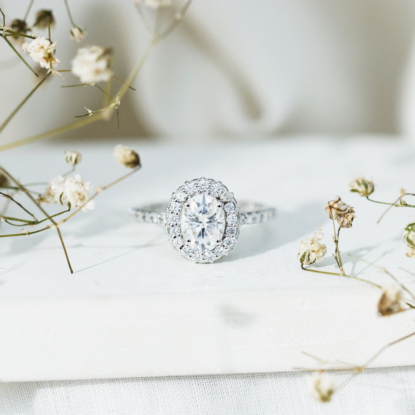 Brilliant Cut Moissanite Classic Engagement Ring with Halo