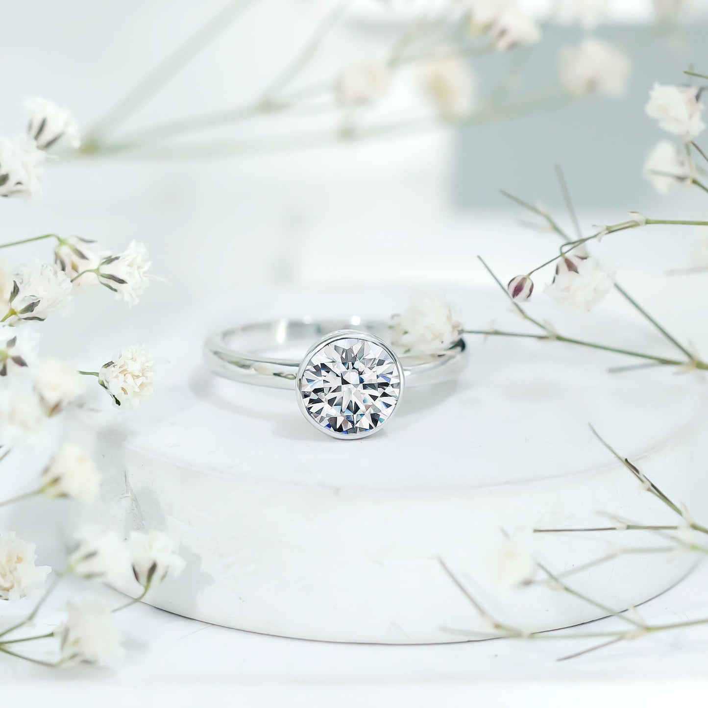 1.3 CT Moissanite Bezel Set Engagement Ring For Women