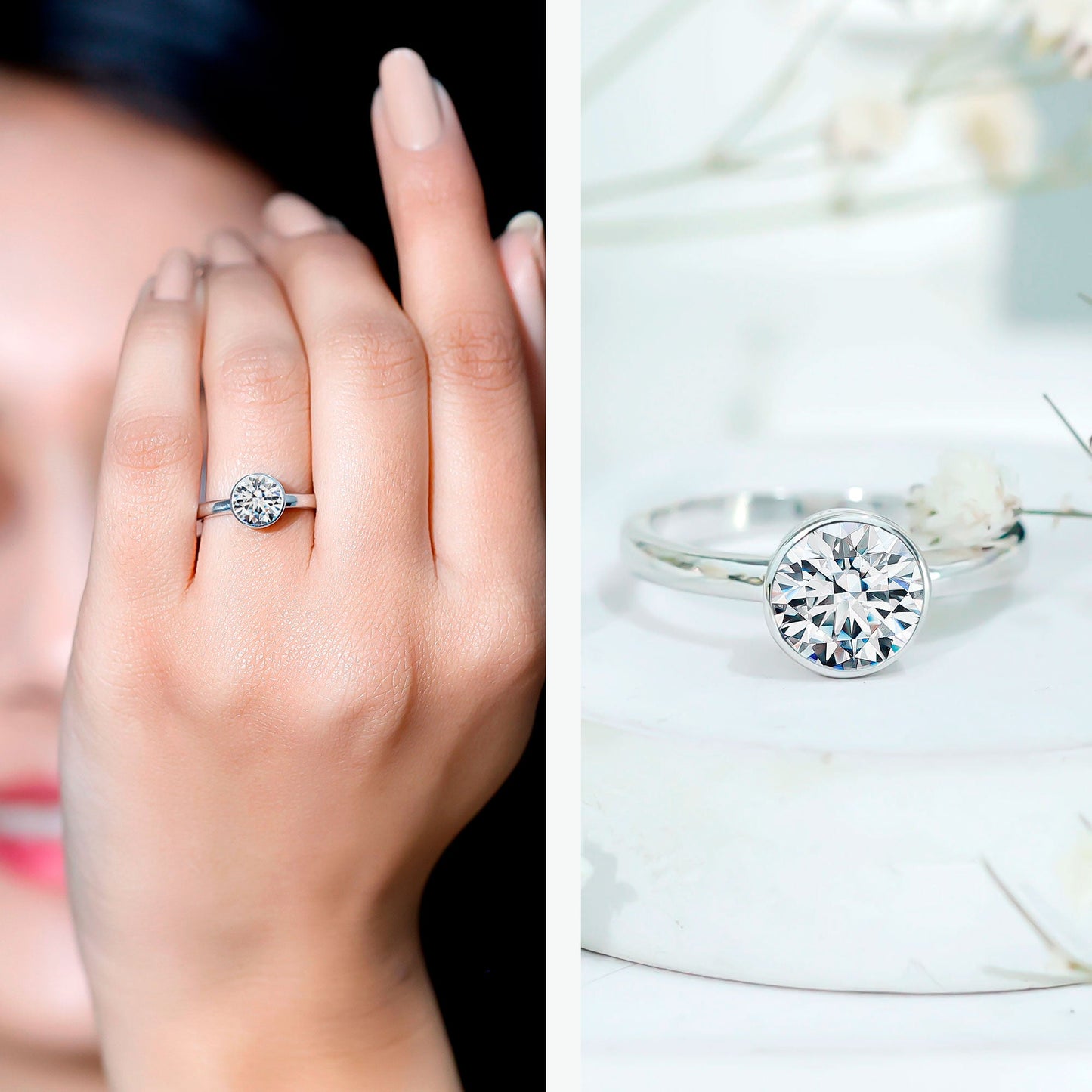 1.3 CT Moissanite Bezel Set Engagement Ring For Women