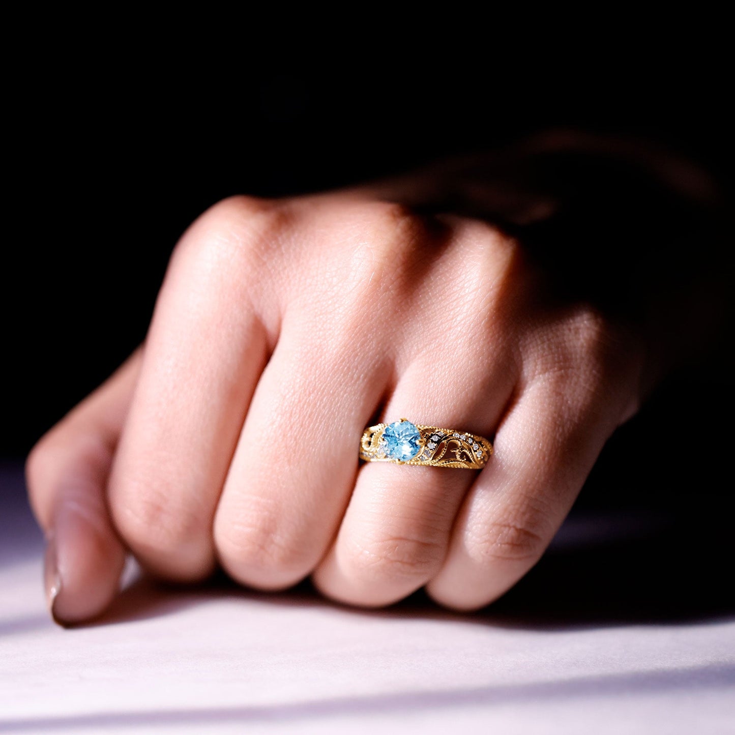 0.8 Carat Vintage Style Aquamarine and Diamond Engagement Ring