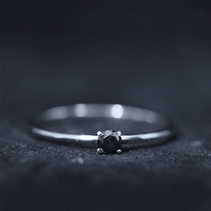 Simple Black Onyx Solitaire Promise Ring for Women