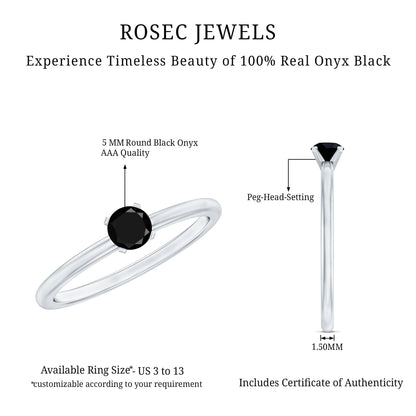 Simple Black Onyx Solitaire Promise Ring for Women