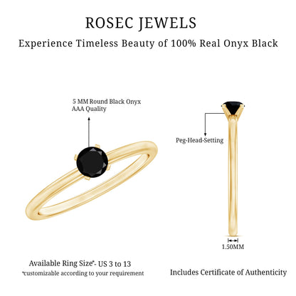 Simple Black Onyx Solitaire Promise Ring for Women