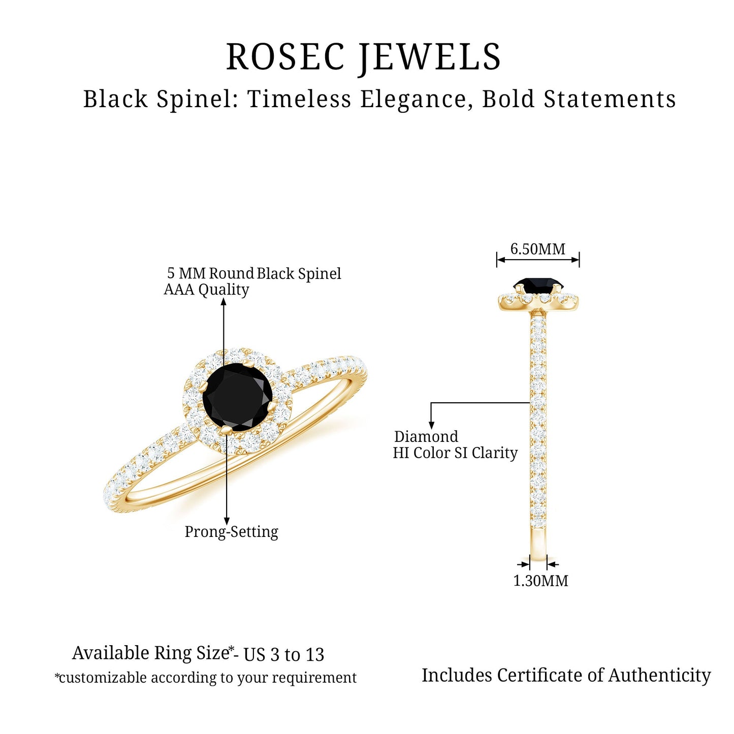 Minimal Black Spinel Engagement Ring with Diamond Halo