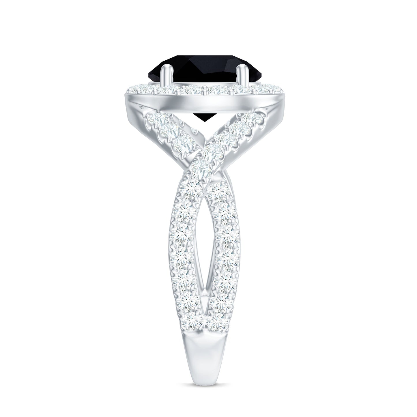 Certified 2 Carat Black Onyx Crossover Engagement Ring with Moissanite Halo