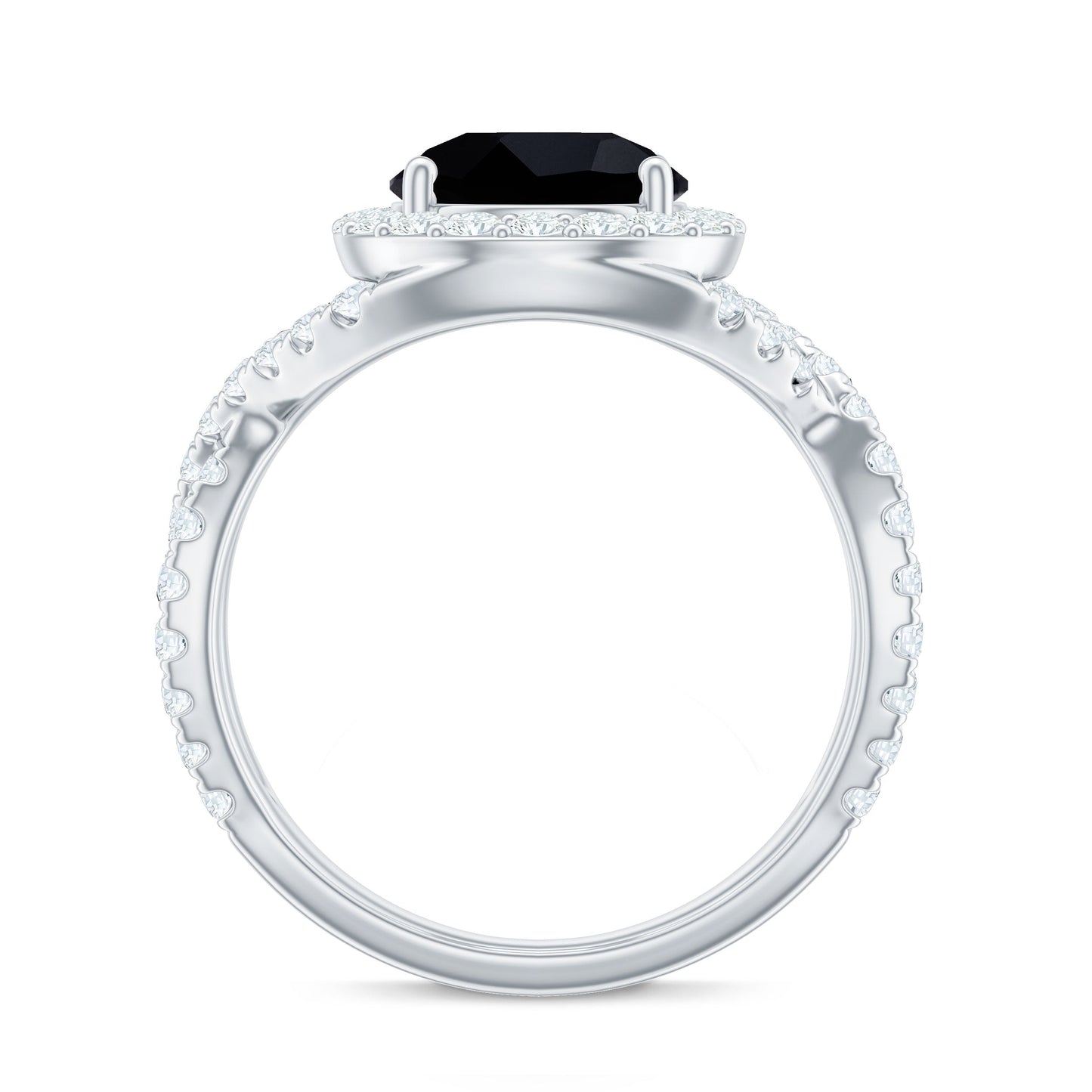 Certified 2 Carat Black Onyx Crossover Engagement Ring with Moissanite Halo