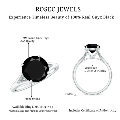 Real 2 Carat Black Onyx Solitaire Ring with Hidden Moissanite
