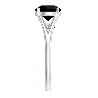 Real 2 Carat Black Onyx Solitaire Ring with Hidden Moissanite