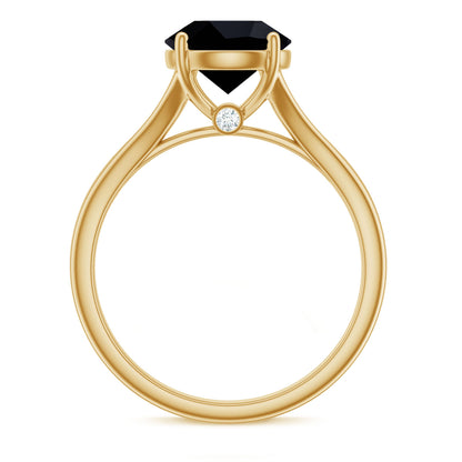 Real 2 Carat Black Onyx Solitaire Ring with Hidden Moissanite
