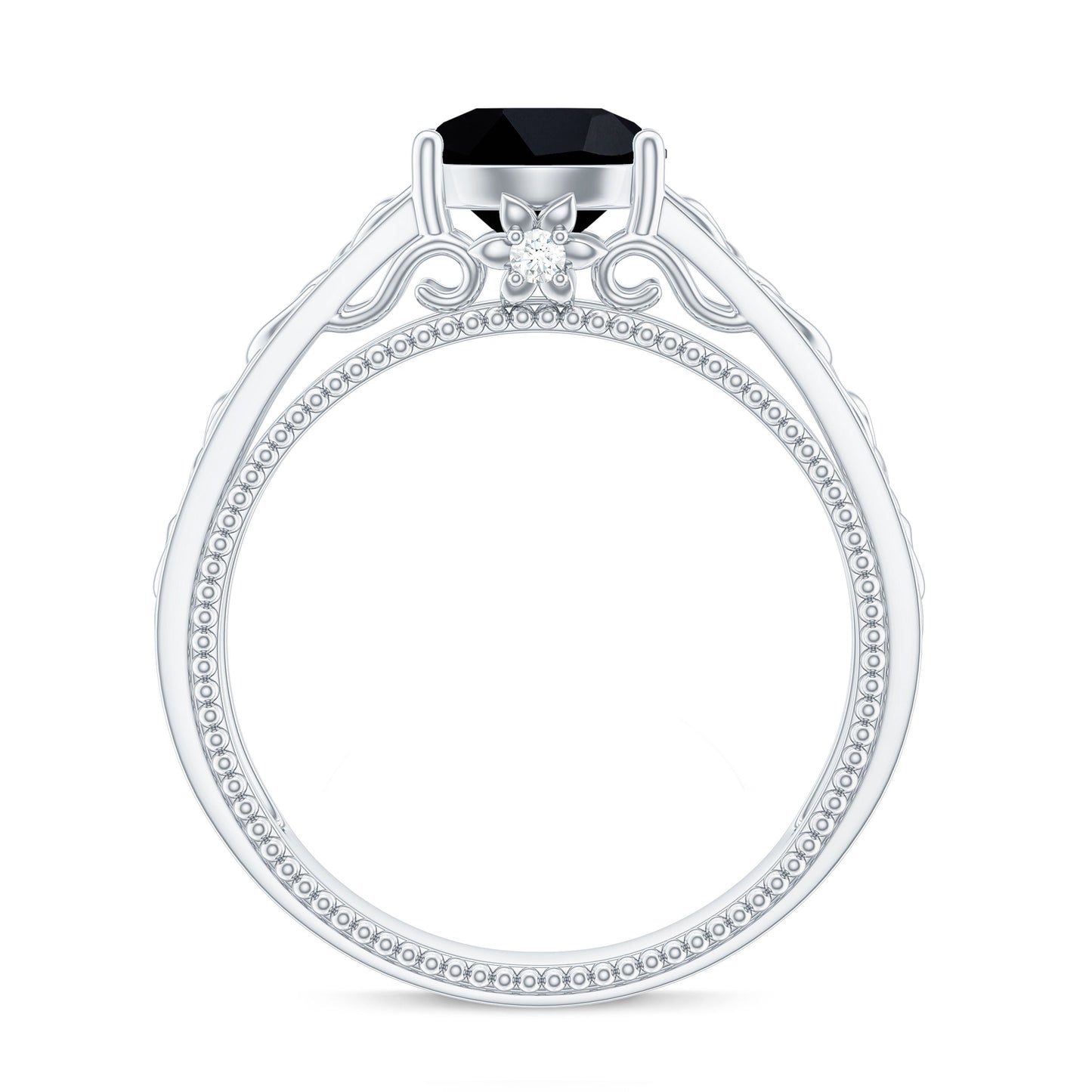 Vintage Style Black Spinel Diamond Engagement Ring with Celtic Knot