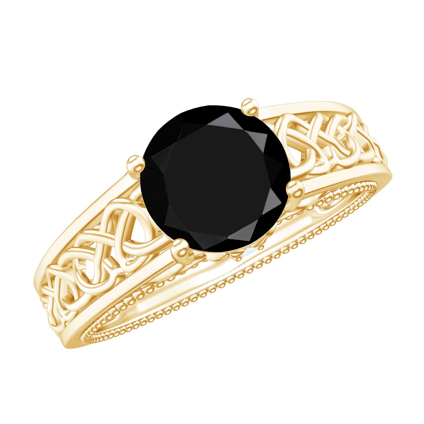 Vintage Style Black Spinel Diamond Engagement Ring with Celtic Knot