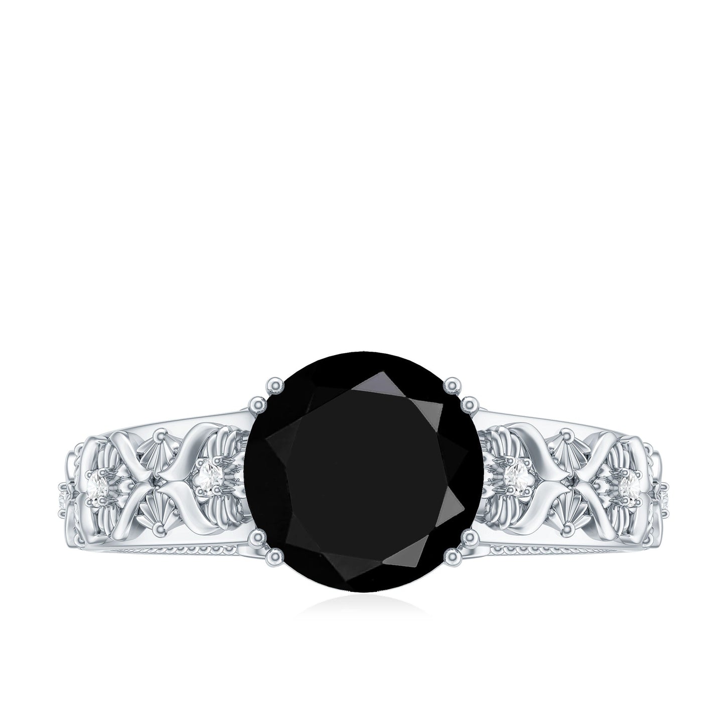 Nature Inspired Black Spinel Solitaire Engagement Ring with Diamond