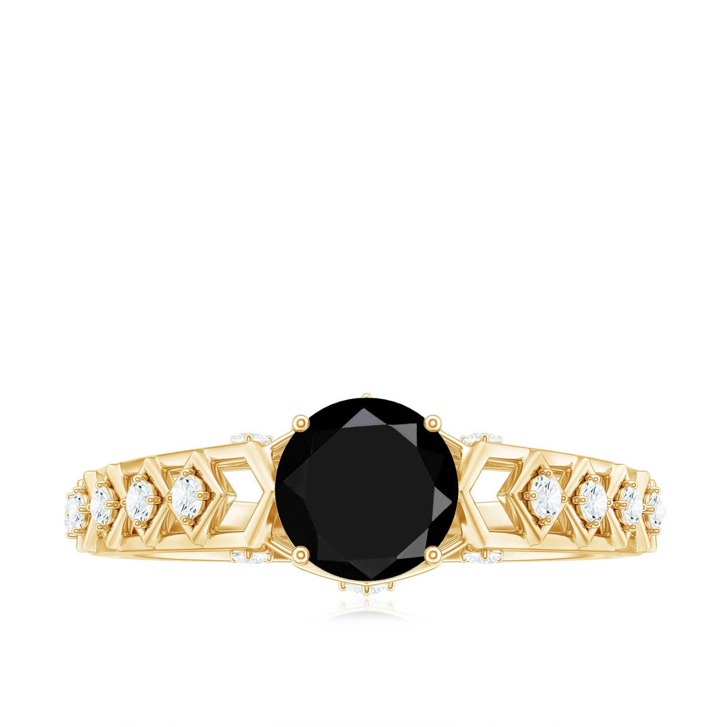 Art Deco Inspired Black Spinel Solitaire Engagement Ring with Diamond