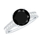 Natural Black Spinel Solitaire Engagement Ring with Diamond Side Stones
