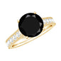 Natural Black Spinel Solitaire Engagement Ring with Diamond Side Stones