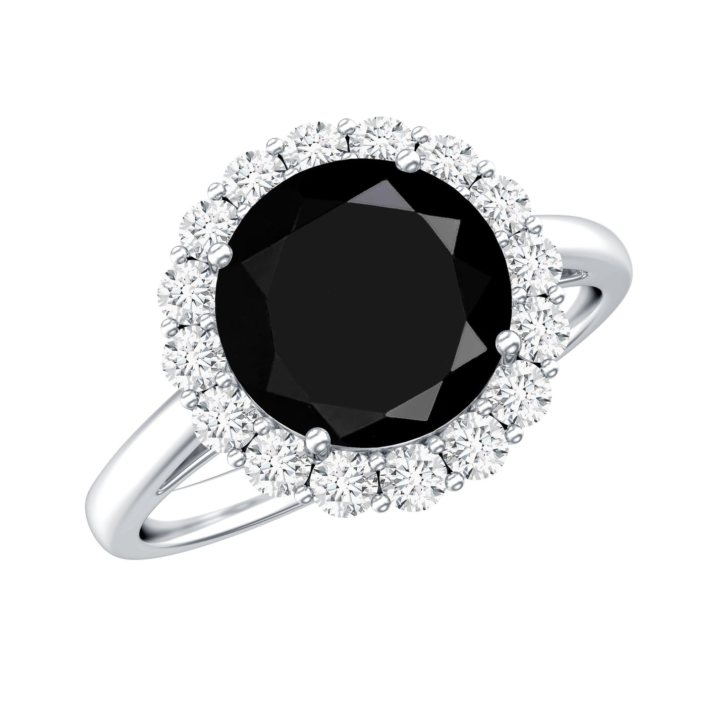 Natural 2.6 Carat Black Spinel Engagement Ring with Diamond Halo