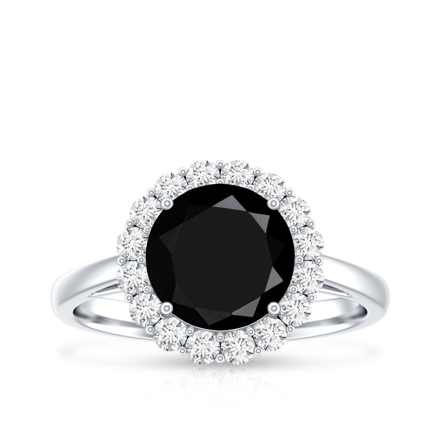 Natural 2.6 Carat Black Spinel Engagement Ring with Diamond Halo