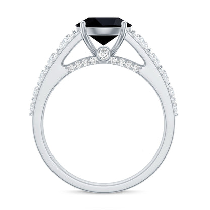 2 Carat Round Black Onyx Statement Engagement Ring with Moissanite Side Stones