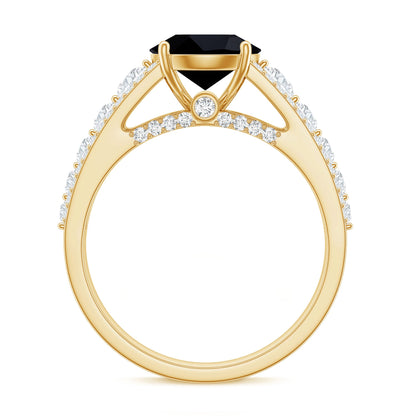 2 Carat Round Black Onyx Statement Engagement Ring with Moissanite Side Stones